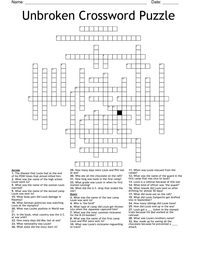 Unbroken Crossword Puzzle