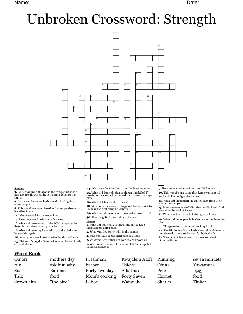 Unbroken Crossword: Strength 
