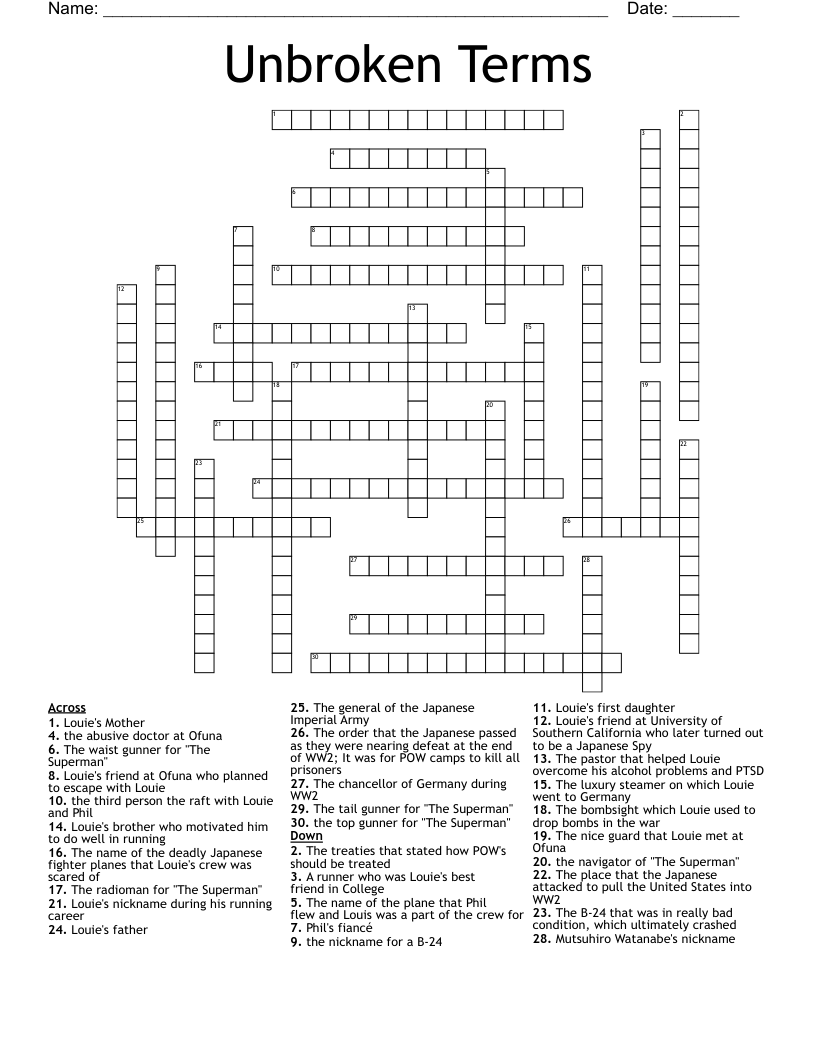 Unbroken Terms Crossword