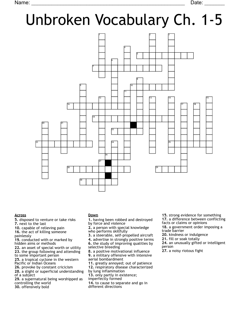 Unbroken Vocabulary Ch. 1-5 Crossword