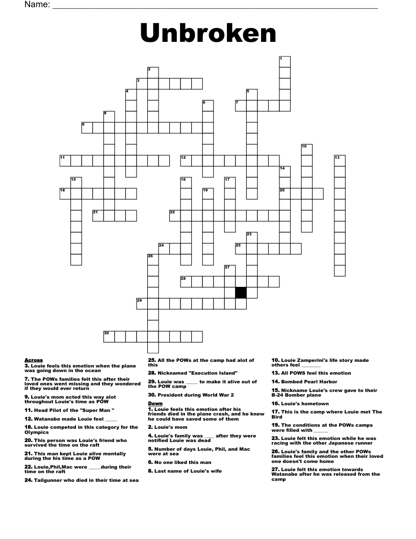Unbroken  Crossword