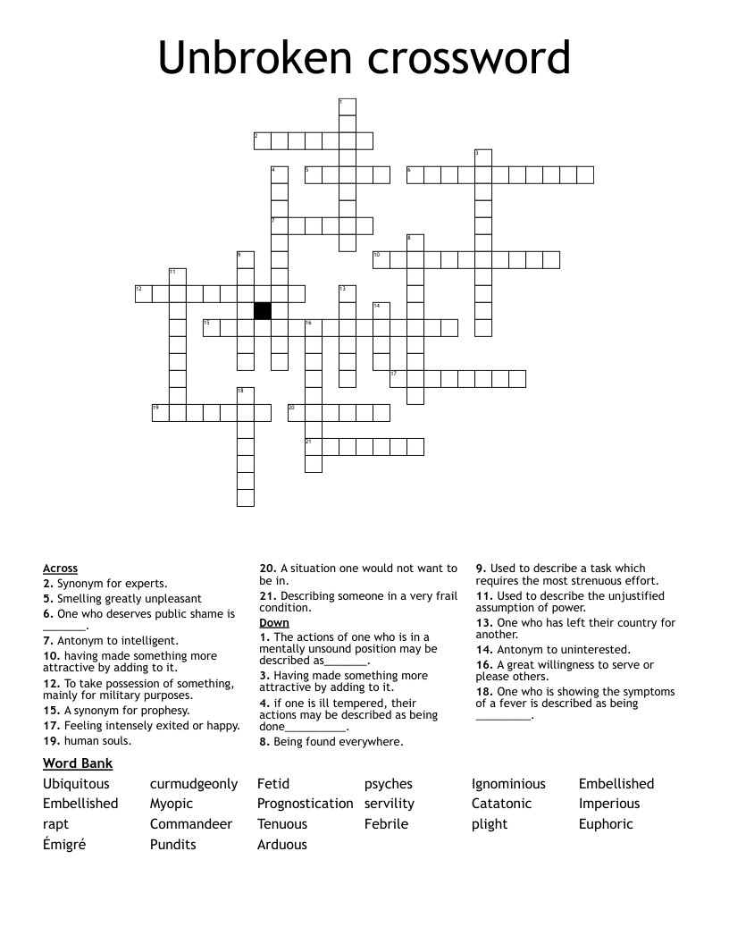 Unbroken crossword