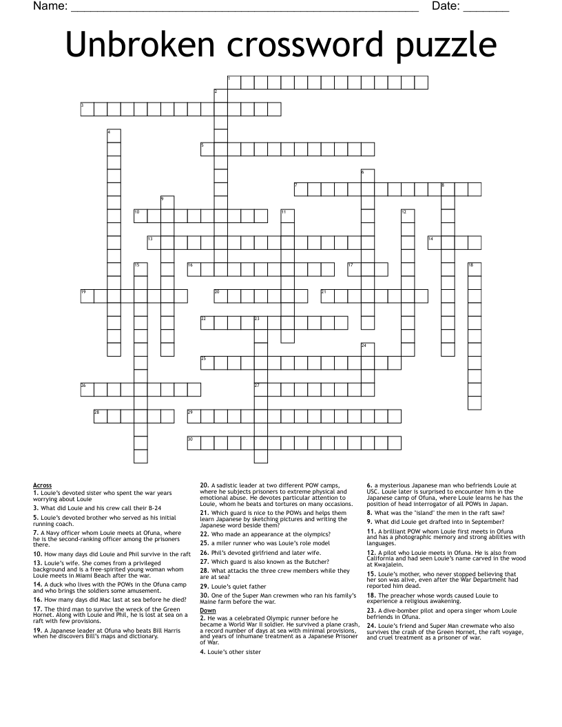 Unbroken crossword puzzle