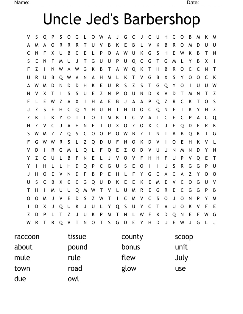 Uncle Jed's Barbershop Word Search
