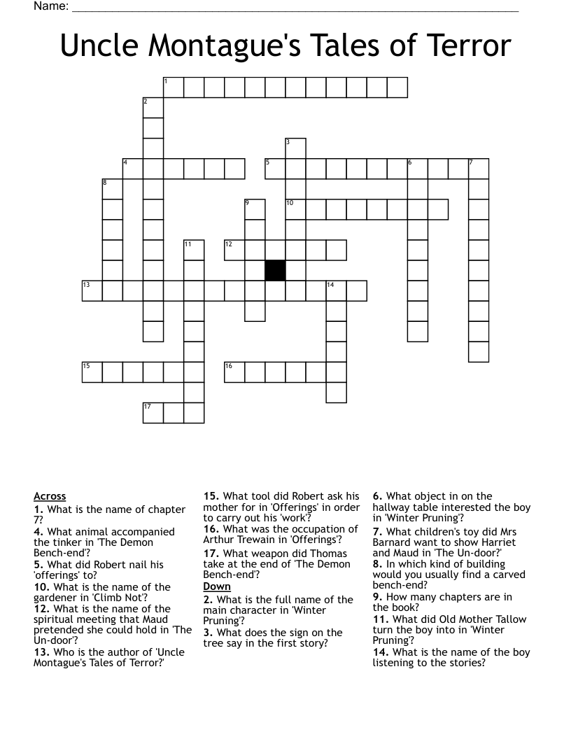 Uncle Montague's Tales of Terror Crossword