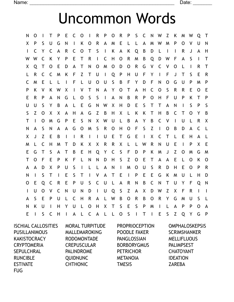 Uncommon Words Word Search