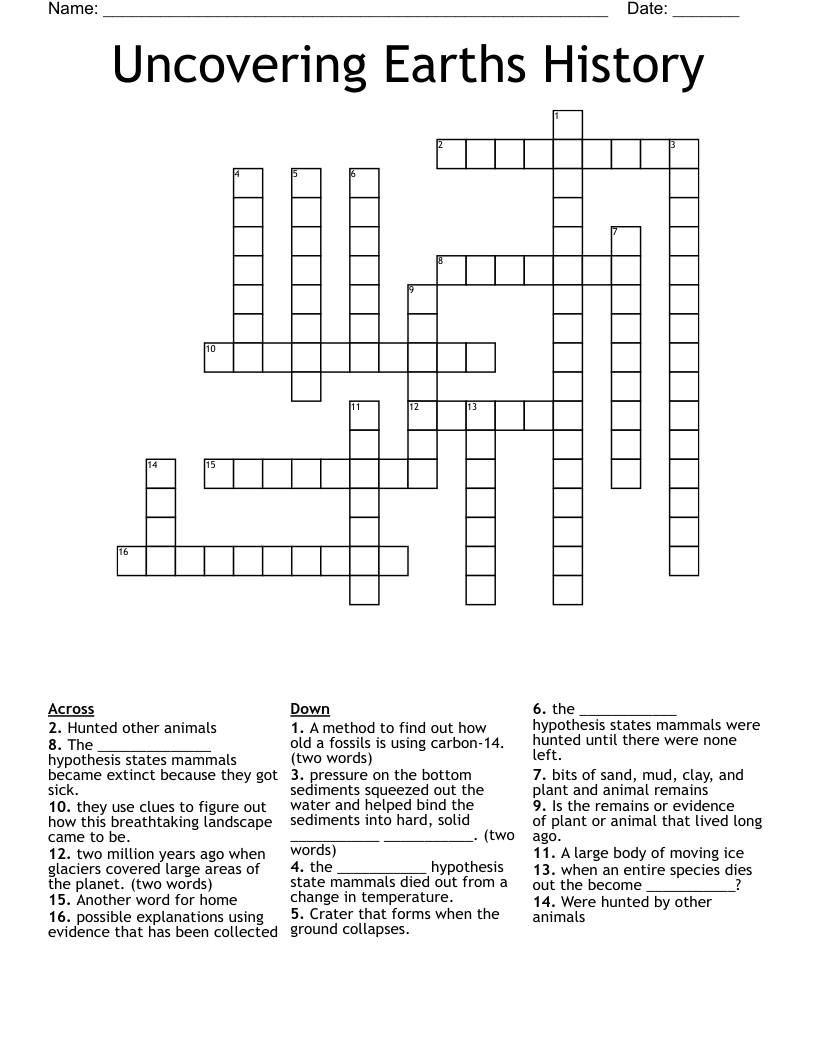 Uncovering Earths History Crossword
