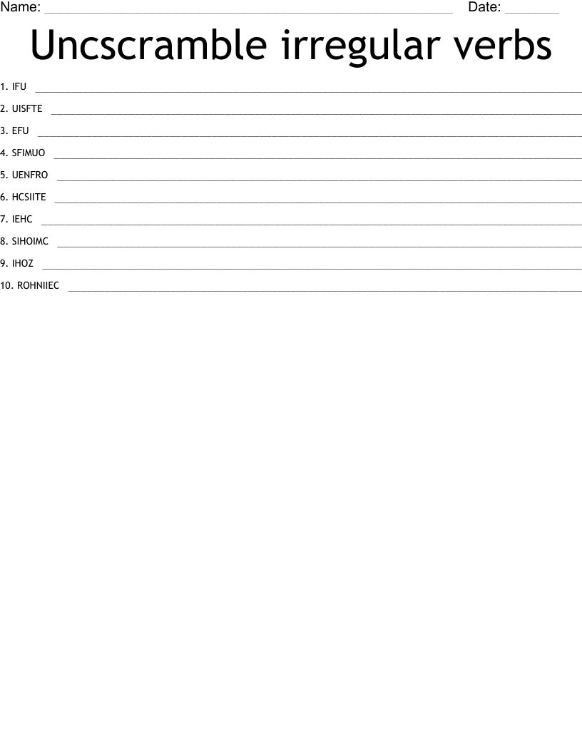 Uncscramble irregular verbs