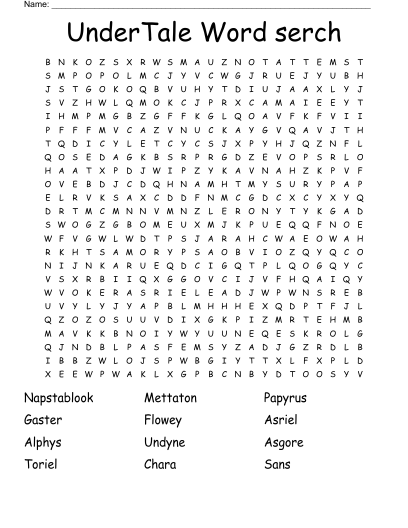 UnderTale Word serch Word Search