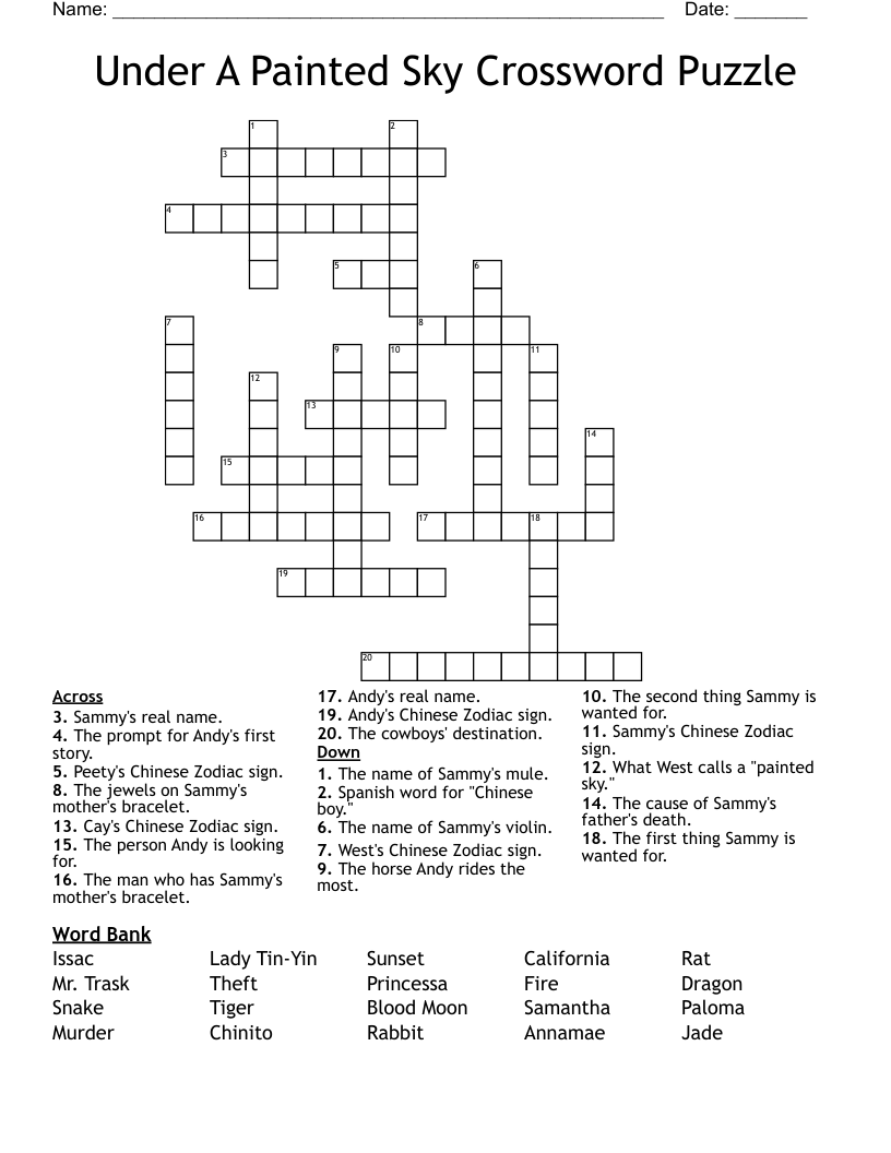 Under A Painted Sky Crossword Puzzle