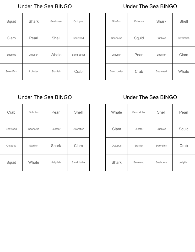 Under The Sea BINGO