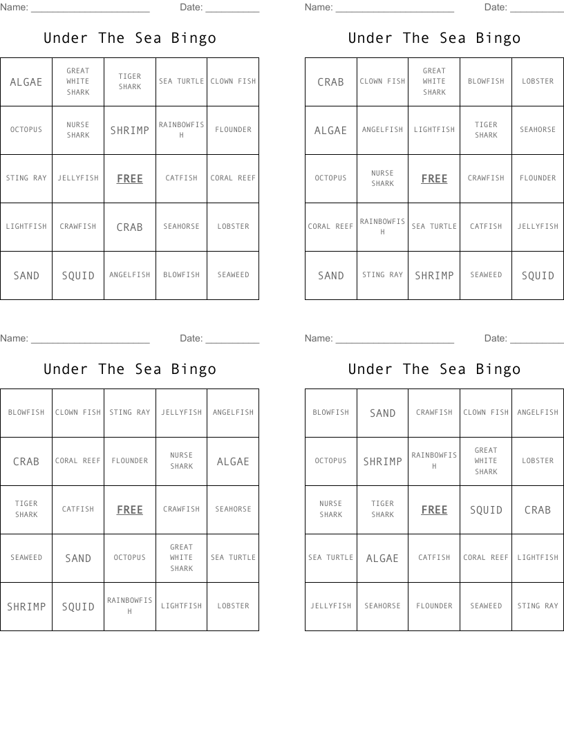 Under The Sea Bingo