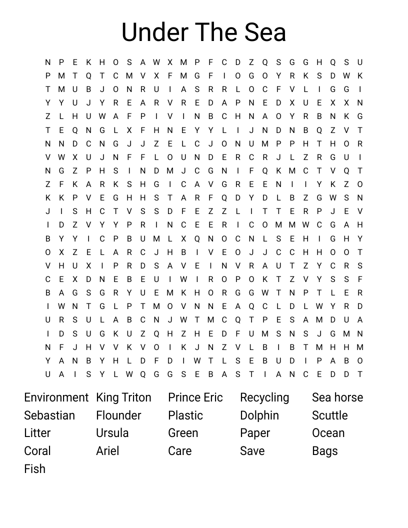 Under The Sea  Word Search