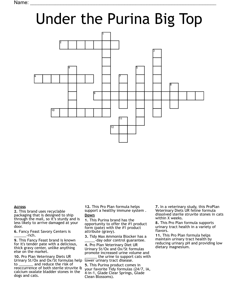 Under the Purina Big Top Crossword
