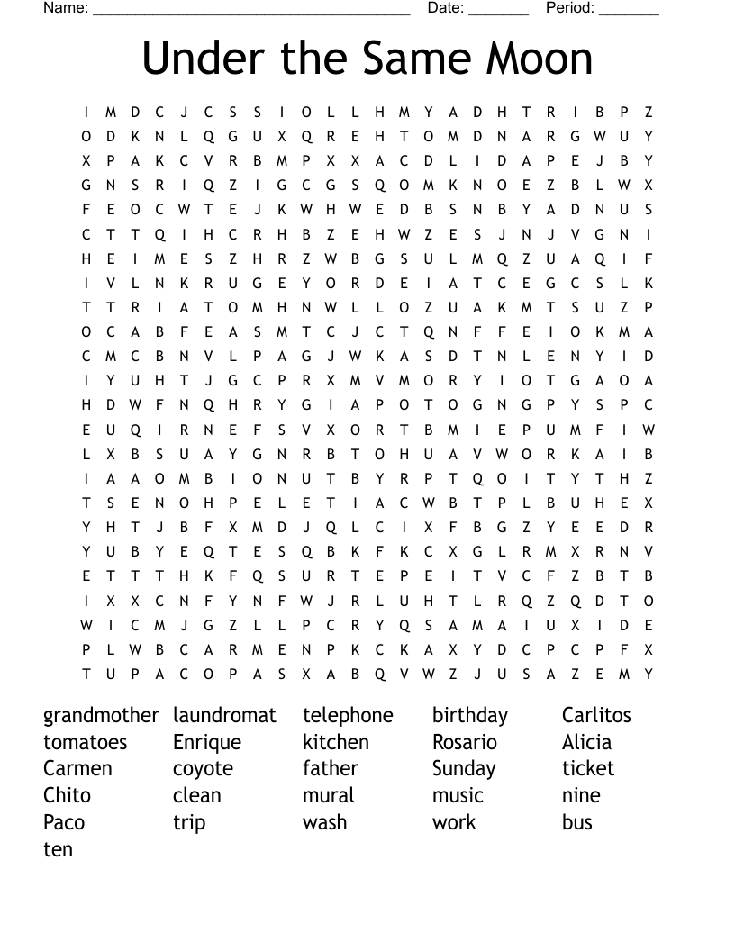 Under the Same Moon Word Search