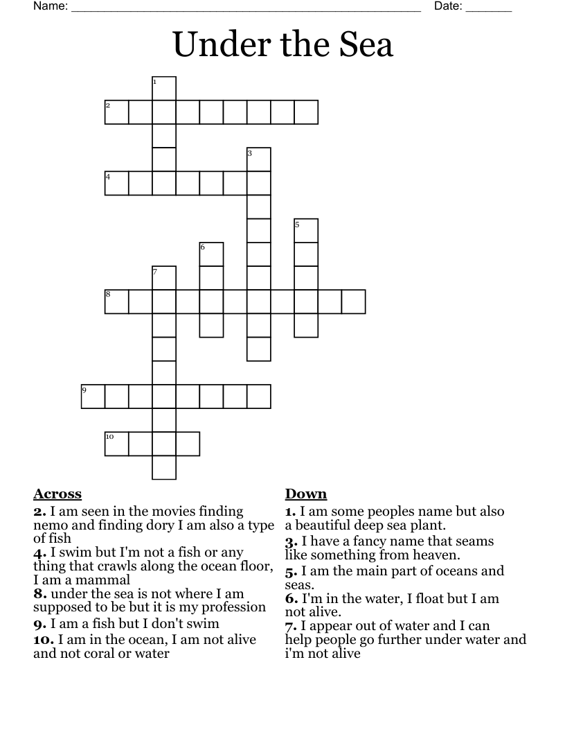 Under the Sea Crossword