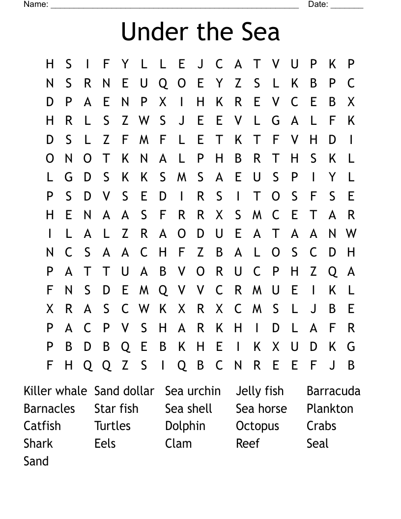 Under the Sea Word Search
