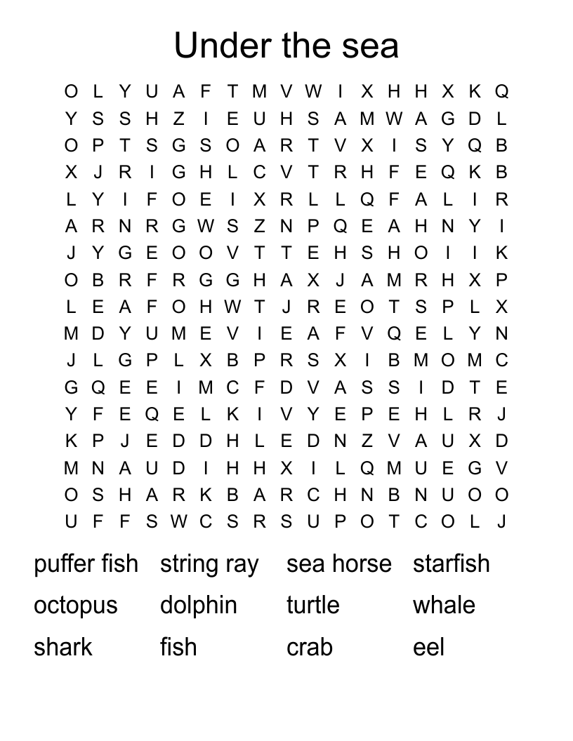 Under the sea Word Search