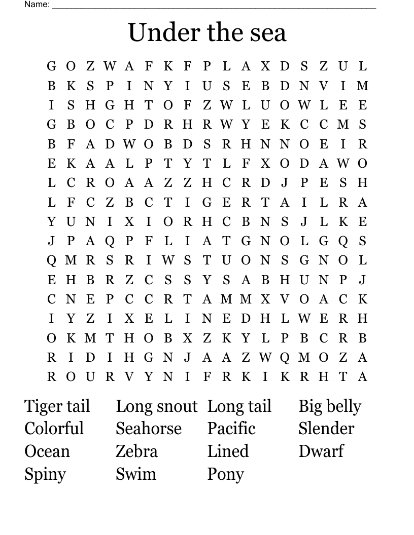 Under the sea Word Search