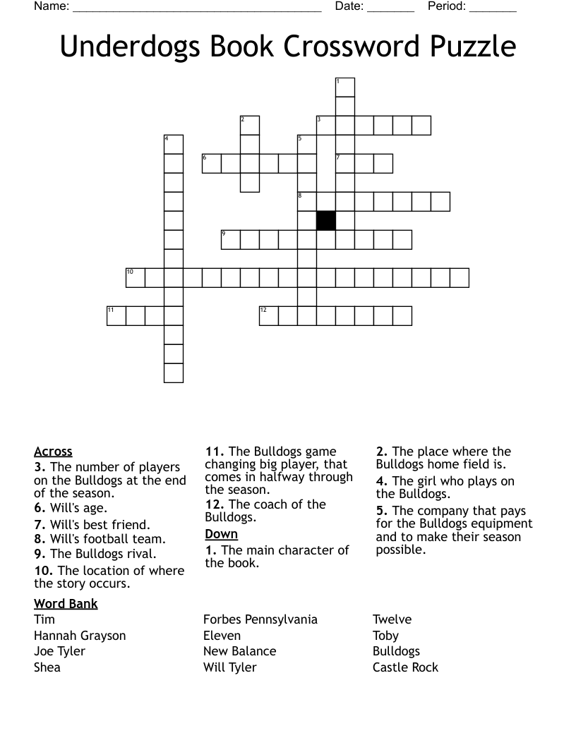 Underdogs Book Crossword Puzzle