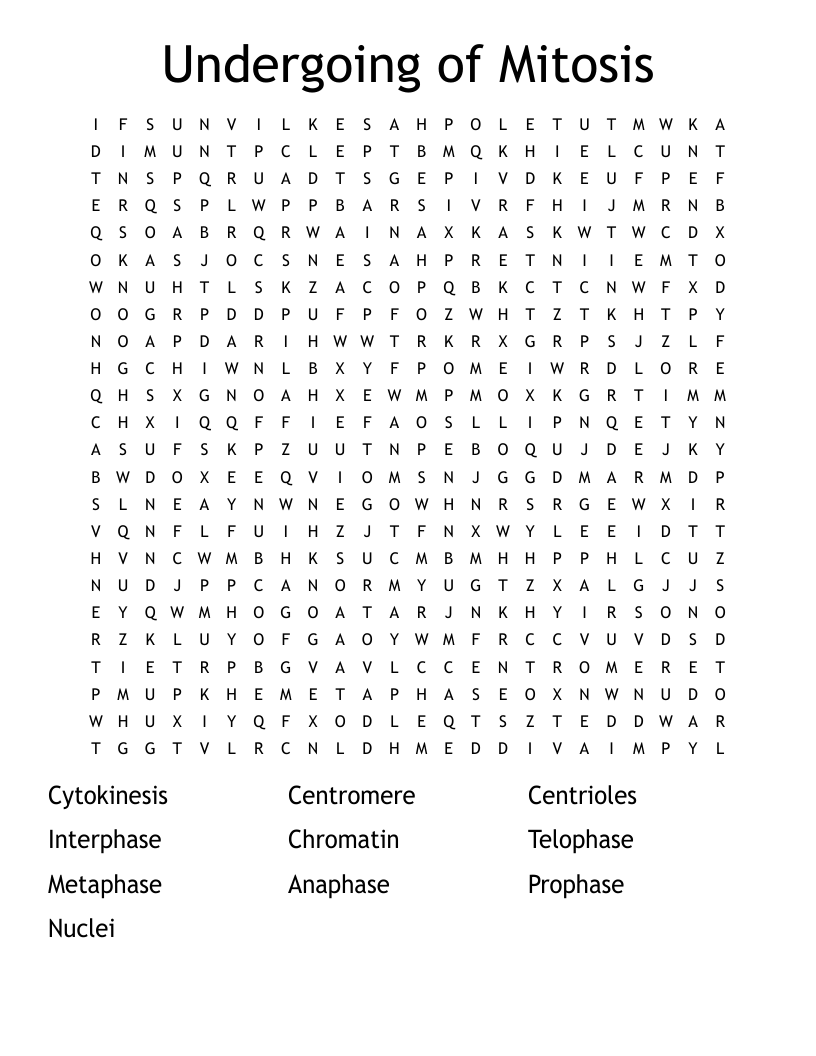 Undergoing of Mitosis  Word Search