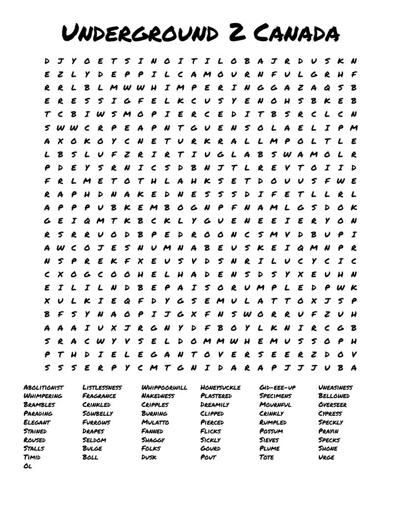 Underground 2 Canada  Word Search