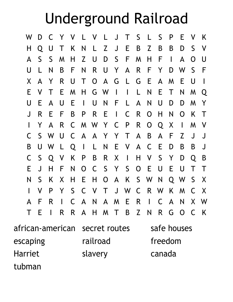 Underground Railroad Word Search