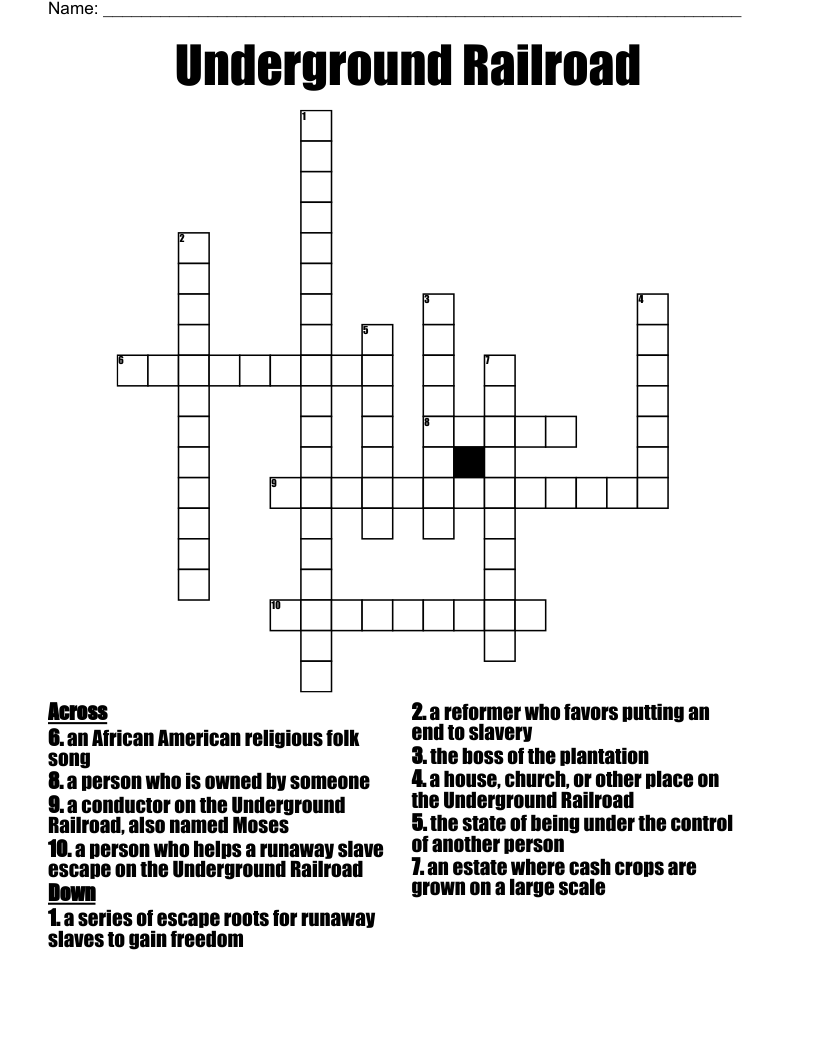 Underground Railroad Crossword
