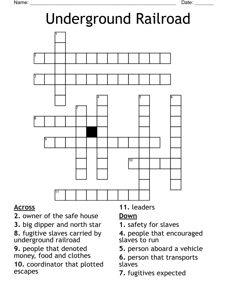 Underground Railroad Crossword