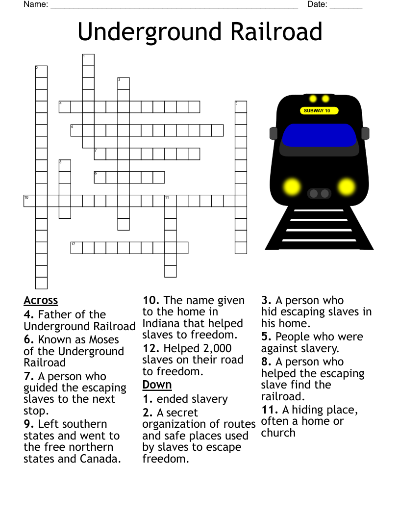Underground Railroad Crossword