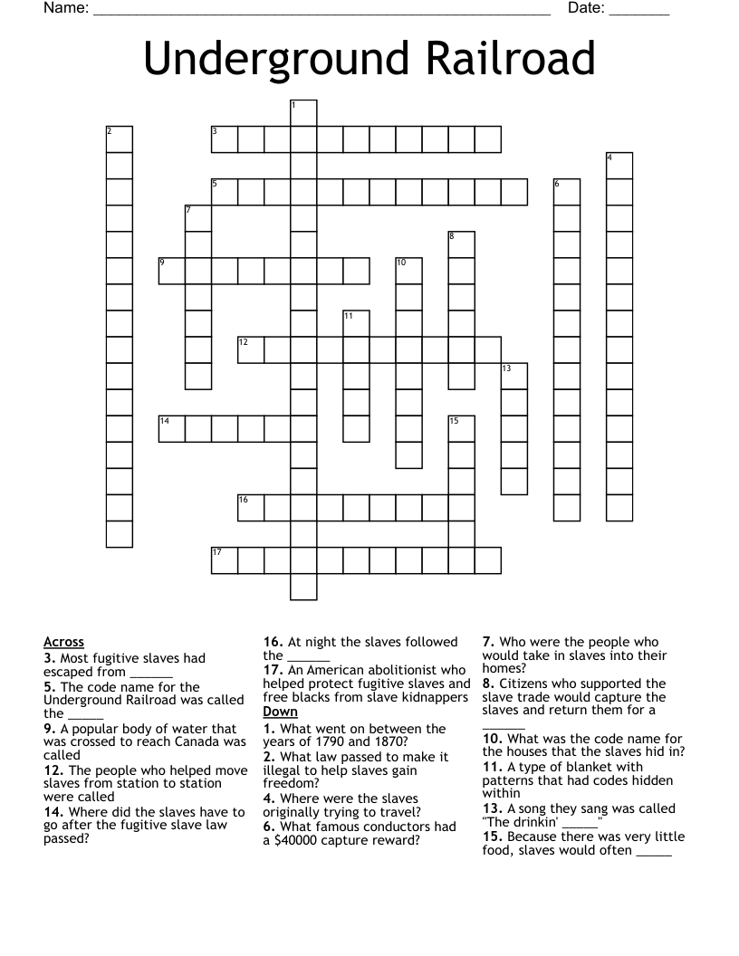 Underground Railroad Crossword