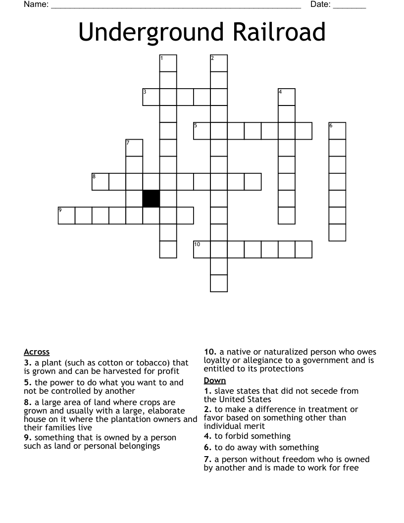Underground Railroad Crossword