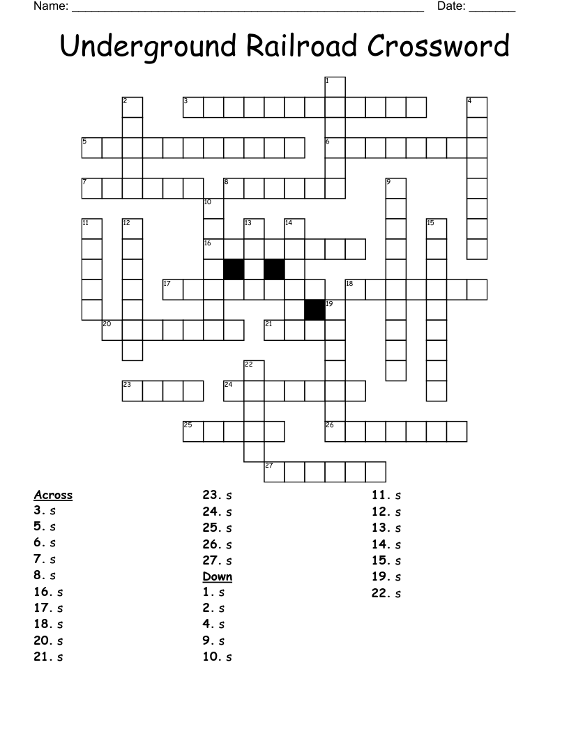 Underground Railroad Crossword