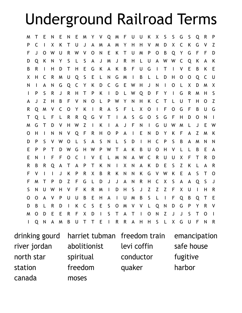 Underground Railroad Terms Word Search