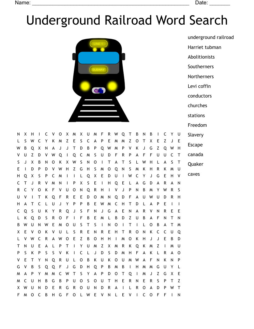 Underground Railroad Word Search
