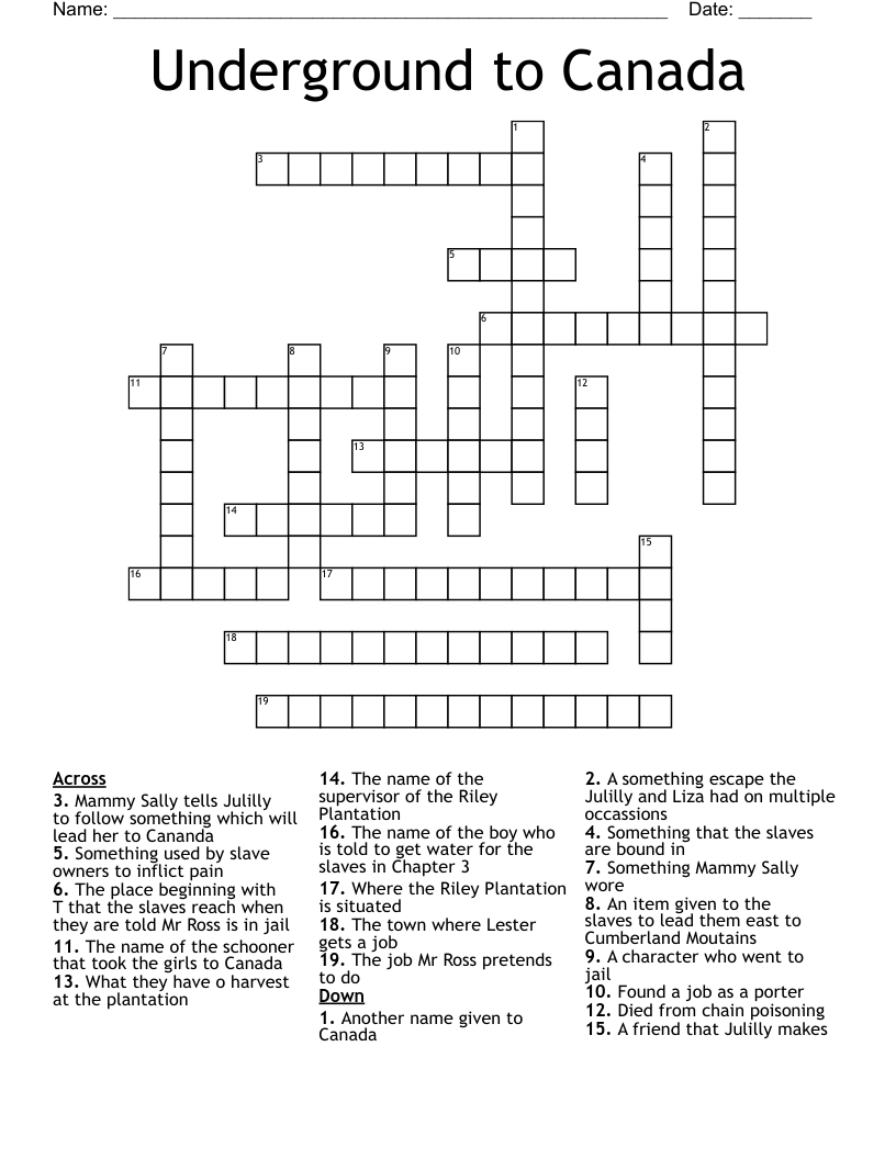 Underground to Canada Crossword