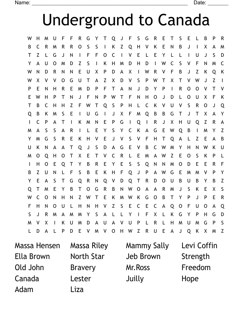 Underground to Canada Word Search