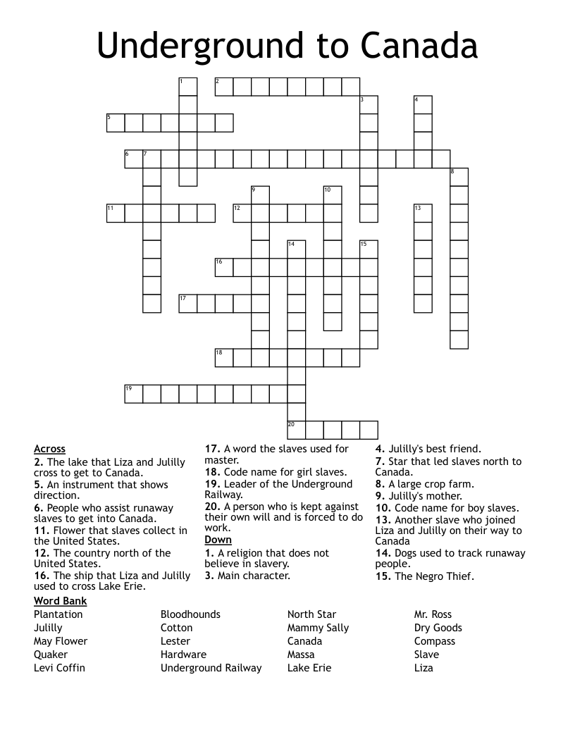 Underground to Canada Crossword