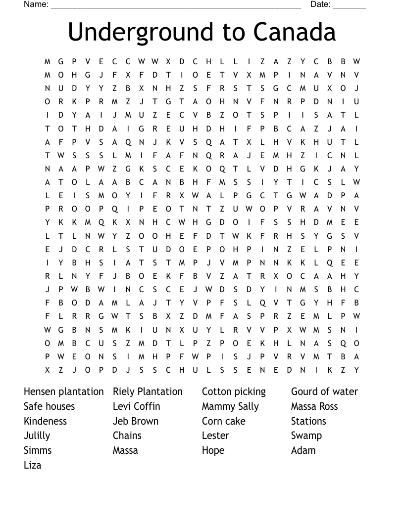 Underground to Canada Word Search
