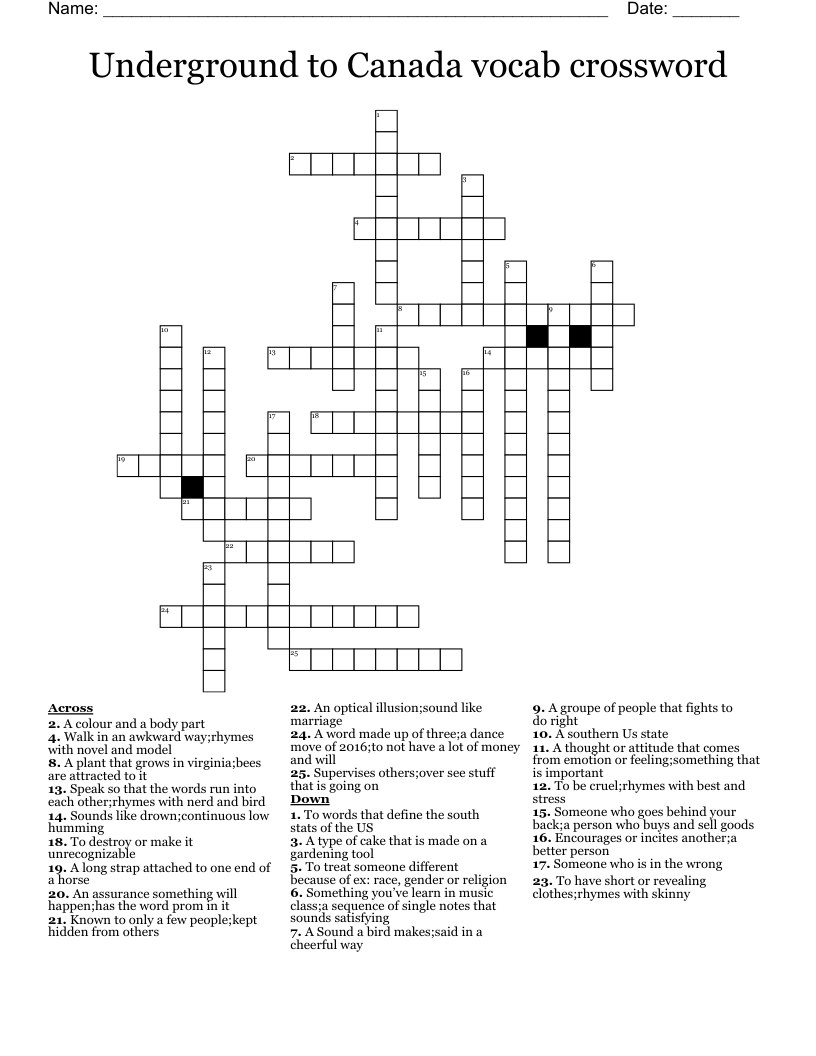 Underground to Canada vocab crossword 