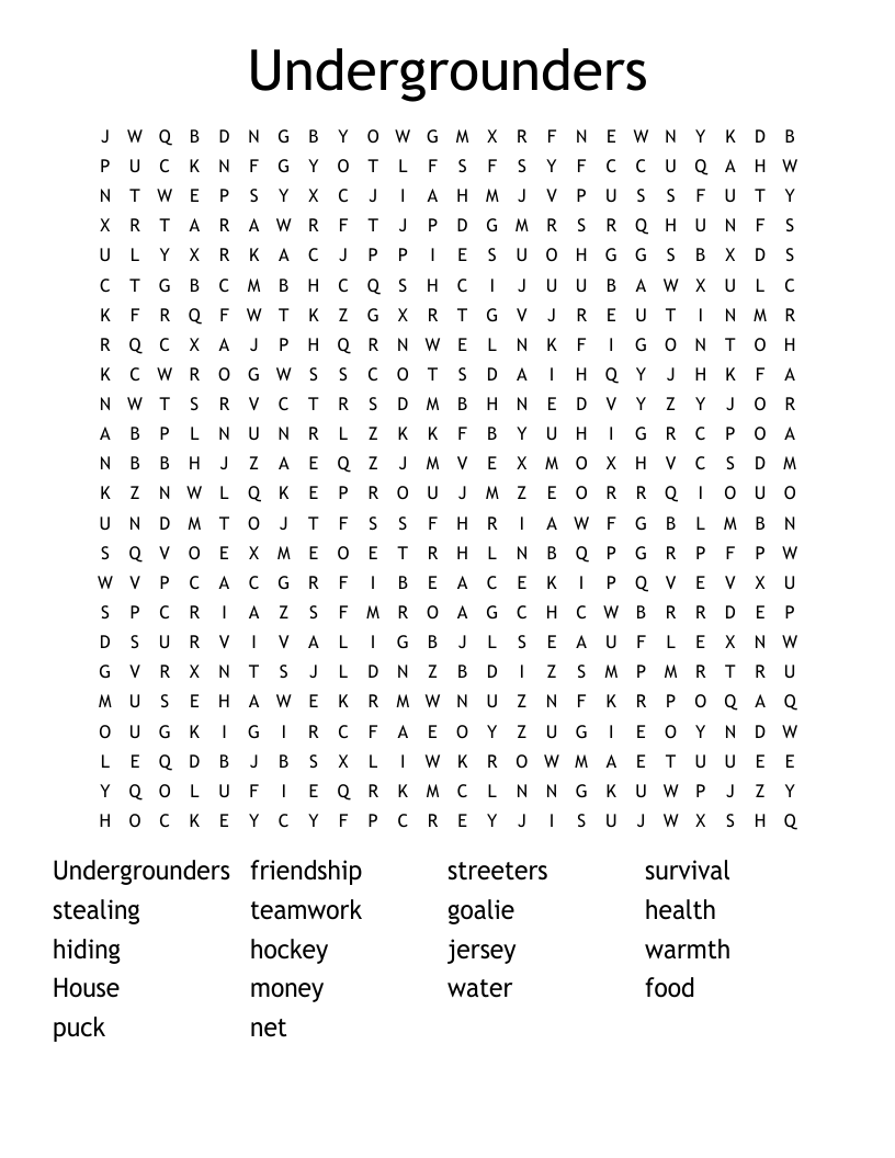 Undergrounders Word Search