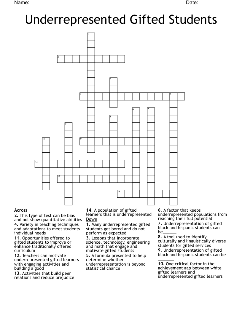Underrepresented Gifted Students Crossword