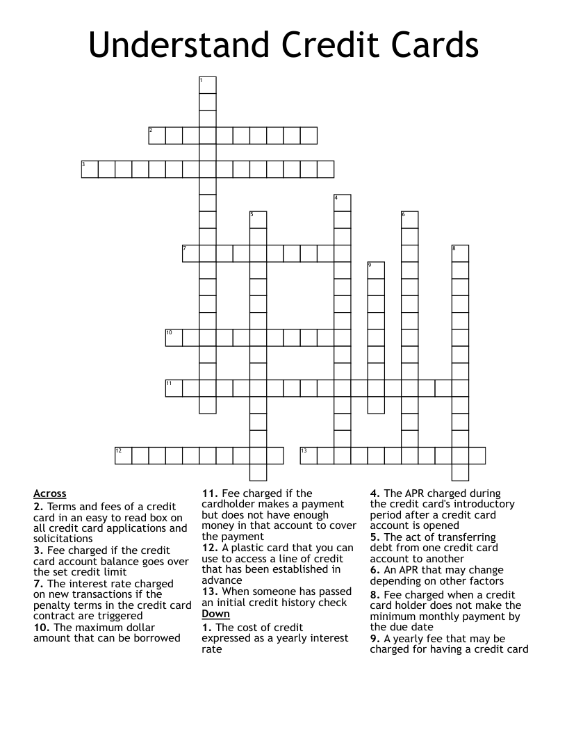 Understand Credit Cards Crossword