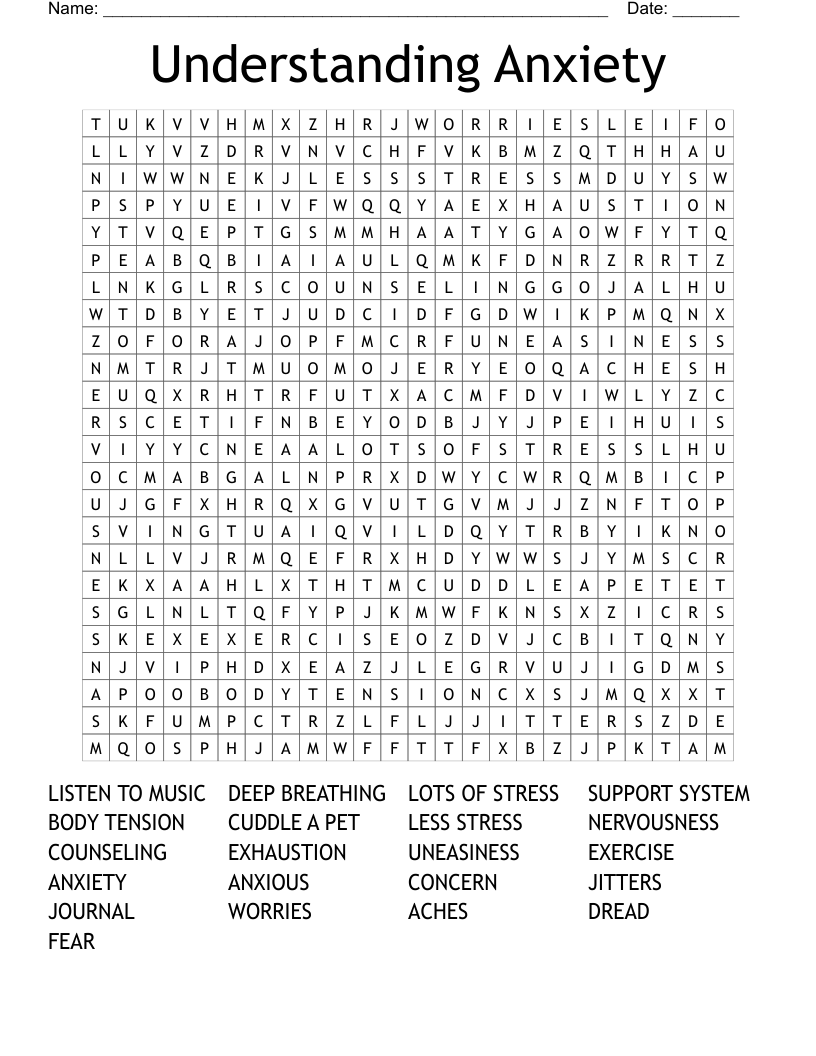Understanding Anxiety Word Search