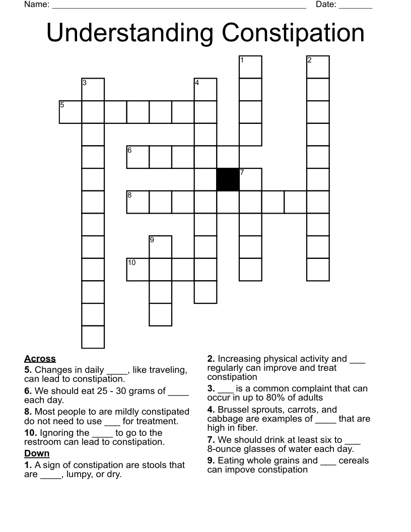 Understanding Constipation Crossword