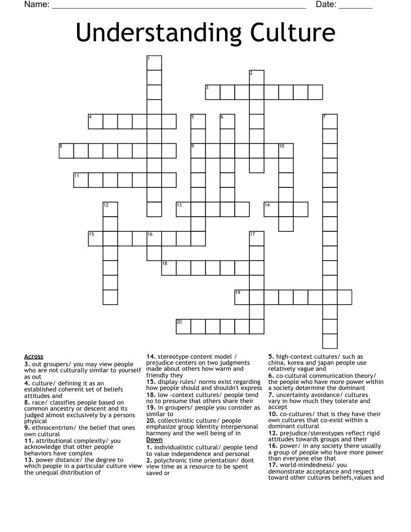 Understanding Culture Crossword