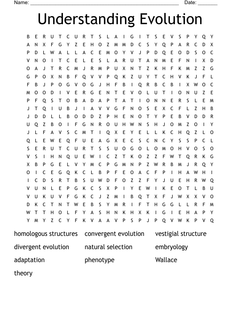 Understanding Evolution Word Search