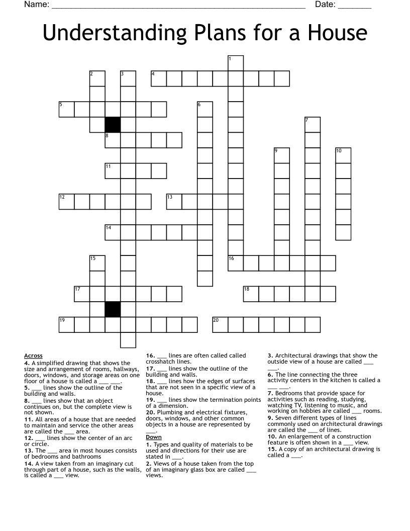 Understanding Plans for a House Crossword