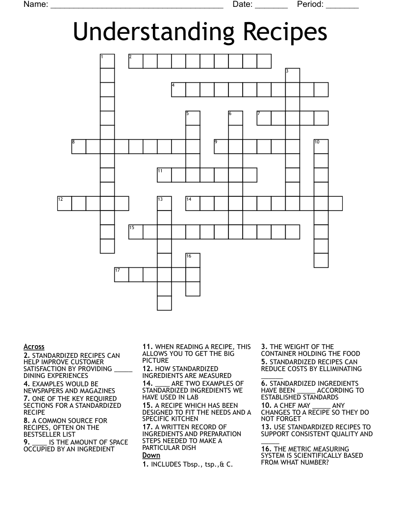 Understanding Recipes Crossword