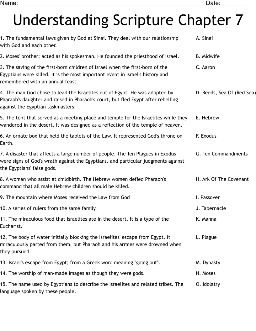 Understanding Scripture Chapter 7 Worksheet